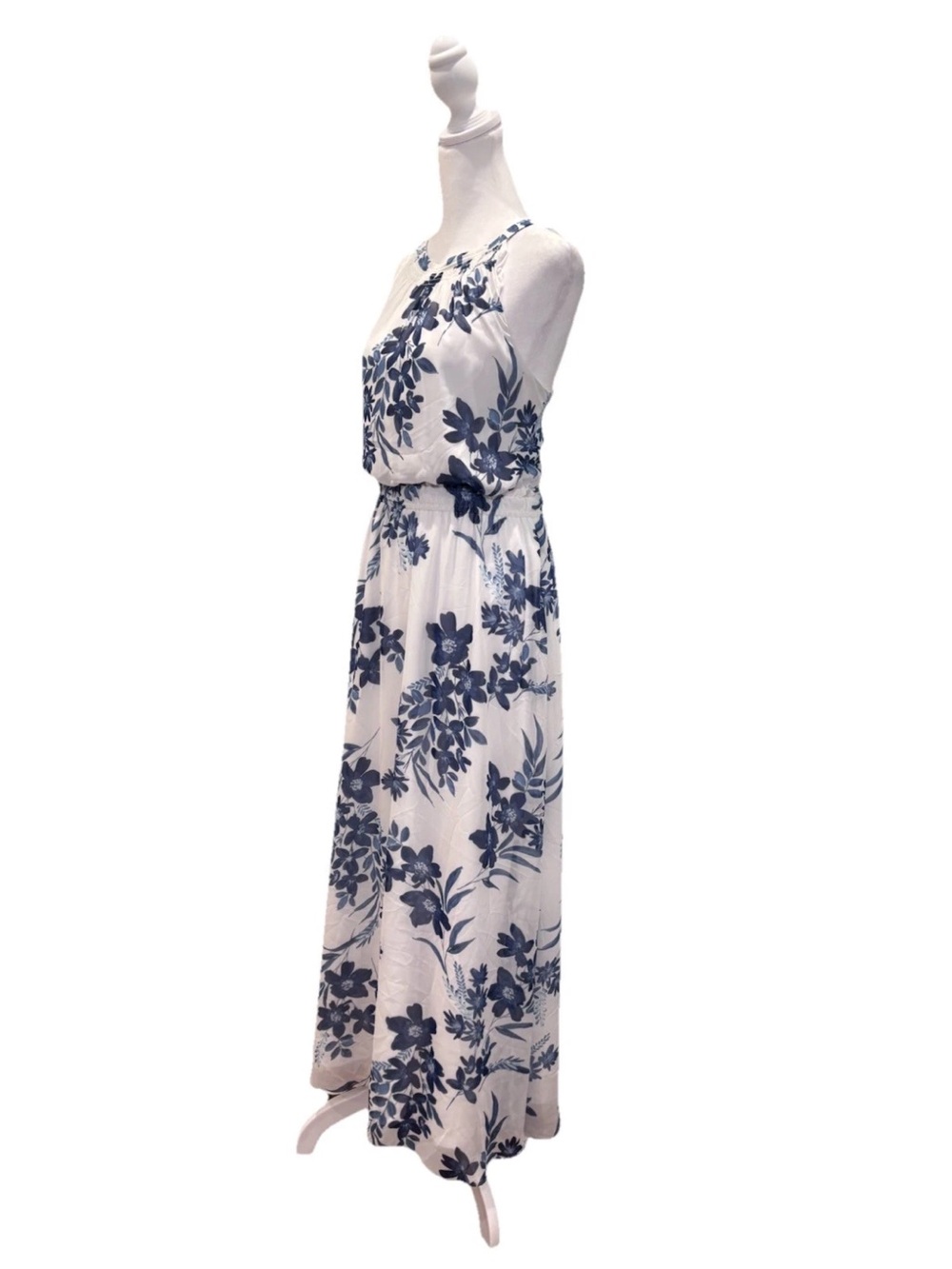 Nine West Blue White Floral Maxi Dress Size 10 Halter Summer - Picture 2 of 6